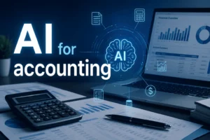 ai for accounting banner showing intelligent finance automation ai powered accounting dashboards and customized ai solutions by performix business service